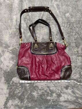 Coach Two-Tone Burgundy and Brown Leather Shoulder Tote